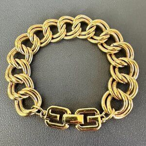 Vintage 80s Givenchy Double Link Chain Gold tone Bracelet Double G Logo Clasp 7"